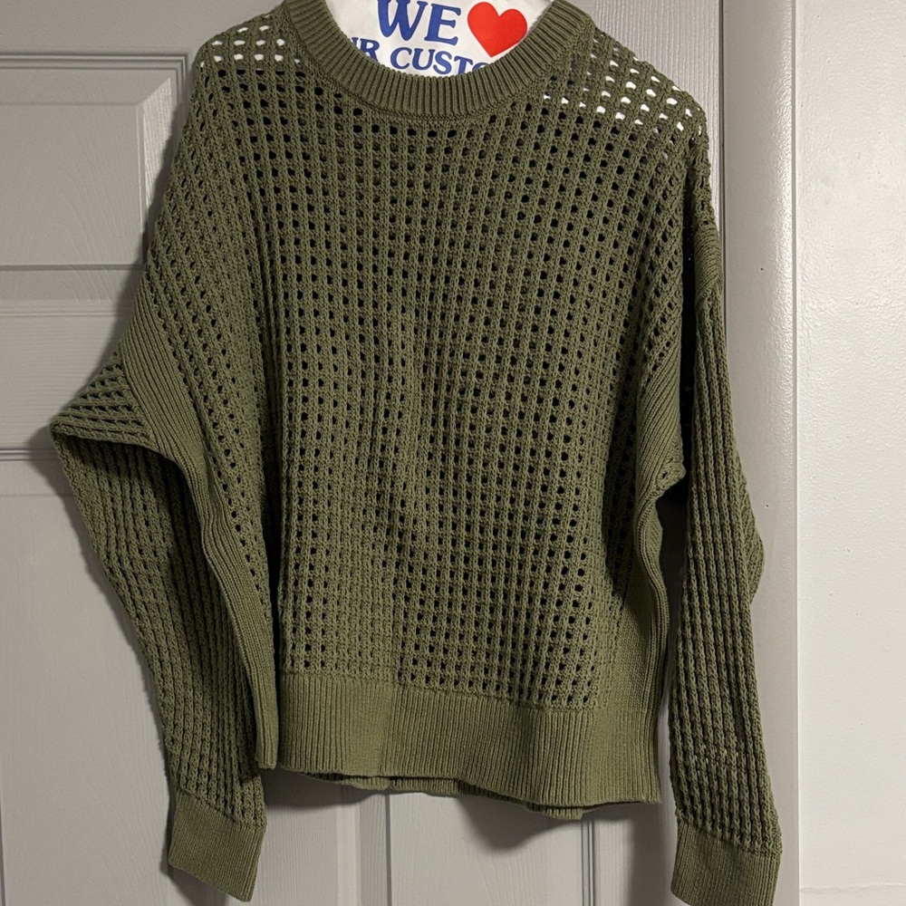Old Navy Olive Open-Knit Crewneck Sweater